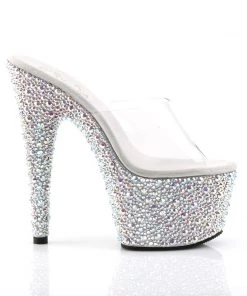 Pleaser Direct Glitter Shoes Bejeweled 701MS Silver Rhinestones Platform Heels
