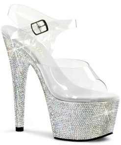 Pleaser Direct Bejeweled 708DM Silver Rhinestones Platform Heels
