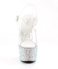 Pleaser Direct Glitter Shoes Bejeweled 708MS Silver Rhinestones Heels