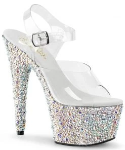 Pleaser Direct Glitter Shoes Bejeweled 708MS Silver Rhinestones Heels