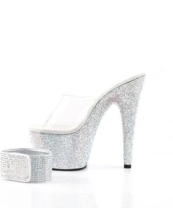 Pleaser Direct Bejeweled 712RS Silver Rhinestone Ankle Cuff Heels Larger Size Shoes