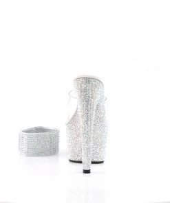Pleaser Direct Bejeweled 712RS Silver Rhinestone Ankle Cuff Heels Larger Size Shoes