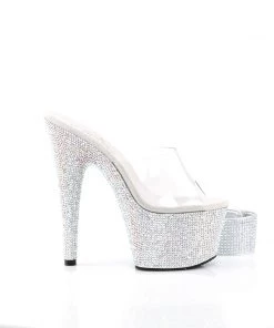 Pleaser Direct Bejeweled 712RS Silver Rhinestone Ankle Cuff Heels Larger Size Shoes