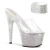 Pleaser Direct Bejeweled 712RS Silver Rhinestone Ankle Cuff Heels Larger Size Shoes