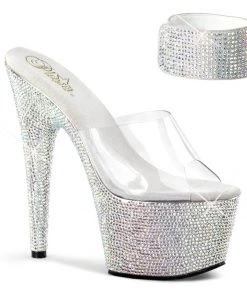 Pleaser Direct Bejeweled 712RS Silver Rhinestone Ankle Cuff Heels Larger Size Shoes