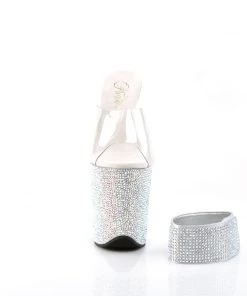 Pleaser Direct Bejeweled 812RS Silver Rhinestone Ankle Cuff Heels Larger Size Shoes