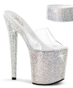 Pleaser Direct Bejeweled 812RS Silver Rhinestone Ankle Cuff Heels Larger Size Shoes