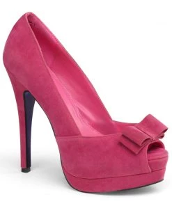 Pleaser Direct Bella 10 Pink Suede Bow Court Shoes