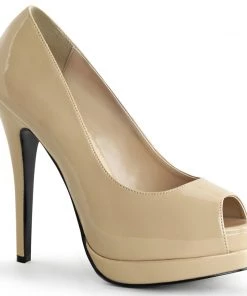 Pleaser Direct Larger Size Shoes Bella 12 Cream Patent Court Shoes