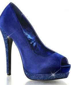 Pleaser Direct Larger Size Shoes Bella 12R Blue Satin & Rhinestone Court Shoes