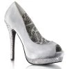 Pleaser Direct Bella 12R Silver Satin & Rhinestone Court Shoes