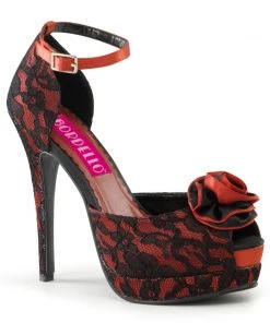 Pleaser Direct Bella 17 Black And Red Rose Court Shoes Larger Size Shoes