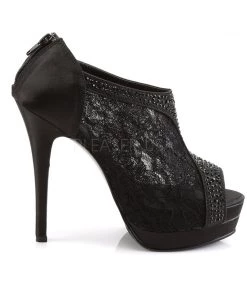 Pleaser Direct Larger Size Shoes Bella 26 Black Lace Peep Toe Boots