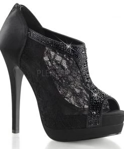 Pleaser Direct Larger Size Shoes Bella 26 Black Lace Peep Toe Boots