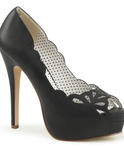 Pleaser Direct Bella 30 Black Faux Leather Cut Out Court Shoes