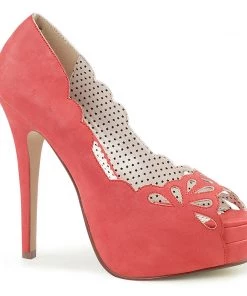 Pleaser Direct Platform Shoes Bella 30 Coral Faux Leather Cut Out Court Shoes