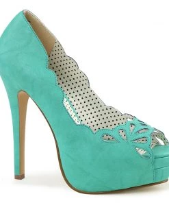 Pleaser Direct Platform Shoes Bella 30 Teal Faux Leather Cut Out Court Shoes