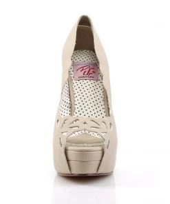 Pleaser Direct Bella 30 Tan Faux Leather Cut Out Court Shoes Platform Shoes