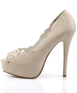 Pleaser Direct Bella 30 Tan Faux Leather Cut Out Court Shoes Platform Shoes