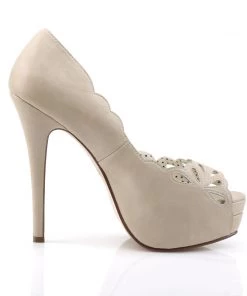 Pleaser Direct Bella 30 Tan Faux Leather Cut Out Court Shoes Platform Shoes