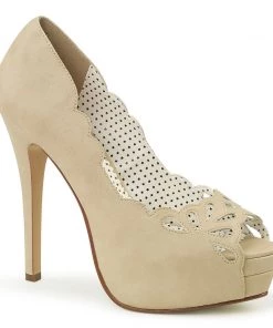 Pleaser Direct Bella 30 Tan Faux Leather Cut Out Court Shoes Platform Shoes