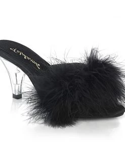 Pleaser Direct Larger Size Shoes Belle 301F Black Furry Sandals