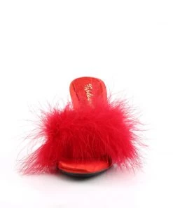 Pleaser Direct Belle 301F Red Furry Sandals Larger Size Shoes