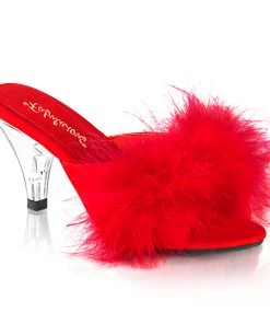 Pleaser Direct Belle 301F Red Furry Sandals Larger Size Shoes