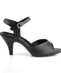 Pleaser Direct Larger Size Shoes Belle 309 Black Faux Leather Peep Toe Sandals