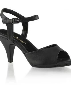 Pleaser Direct Larger Size Shoes Belle 309 Black Faux Leather Peep Toe Sandals