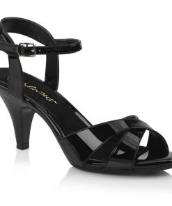Pleaser Direct Belle 315 Black Patent Peep Toe Sandals Larger Size Shoes