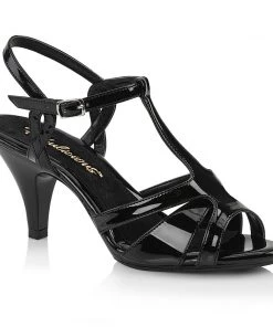 Pleaser Direct Belle 322 Black Patent T-Strap Sandals Larger Size Shoes