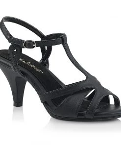 Pleaser Direct Belle 322 Black Faux Leather T-Strap Sandals Larger Size Shoes