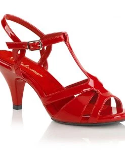 Pleaser Direct Larger Size Shoes Belle 322 Red Patent T-Strap Sandal