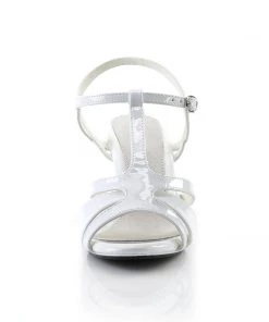 Pleaser Direct Belle 322 White Patent T-Strap Sandals Larger Size Shoes