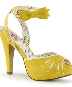 Pleaser Direct Bettie 01 Yellow Faux Leather Peep Toe High Heel
