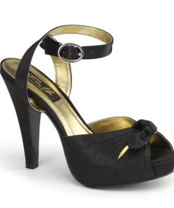 Pleaser Direct Bettie 04 Black Satin Peep Toe High Heels
