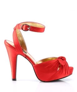 Pleaser Direct Bettie 04 Red Satin Peep Toe High Heels
