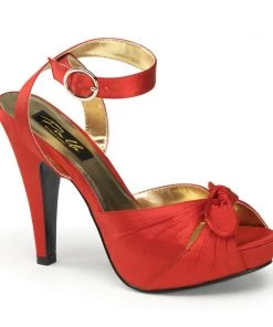 Pleaser Direct Bettie 04 Red Satin Peep Toe High Heels