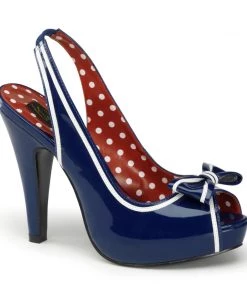 Pleaser Direct Bettie 05 Blue And White Peep Toe High Heels Platform Shoes