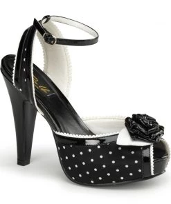 Pleaser Direct Bettie 06 Black And White Polka Dot High Heels Platform Shoes