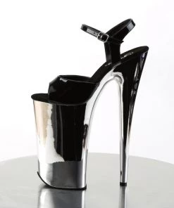 Pleaser Direct Beyond 009 Black Patent And Silver Chrome Platforms Larger Size Shoes