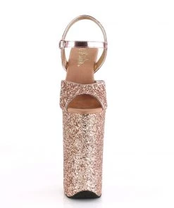 Pleaser Direct Larger Size Shoes Beyond 010 Rose Gold Glitter Vegan Platform Heels