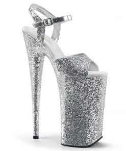 Pleaser Direct Beyond 010LG Silver Glitter Platforms
