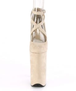 Pleaser Direct Beyond 087FS Beige Faux Suede Strappy Platforms