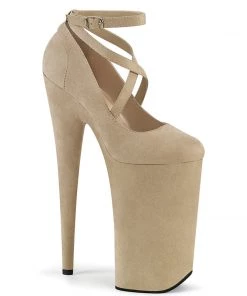 Pleaser Direct Beyond 087FS Beige Faux Suede Strappy Platforms