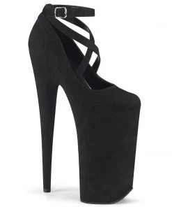 Pleaser Direct Beyond 087FS Black Faux Suede Strappy Platforms