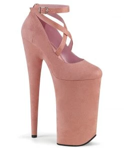 Pleaser Direct Beyond 087FS Baby Pink Faux Suede Strappy Platforms
