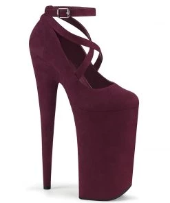 Pleaser Direct Beyond 087FS Burgundy Faux Suede Strappy Platforms