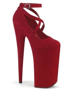 Pleaser Direct Beyond 087FS Red Faux Suede Strappy Platforms Larger Size Shoes